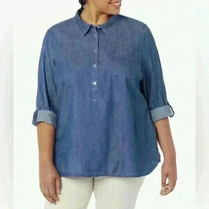 Tommy Hilfiger Women's Chambray Popover Top Blue Plus Size 2X NWT